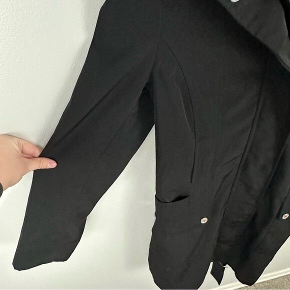 Calvin Klein Black Trenchcoat With Detachable Hood Size Medium - Picture 8 of 16